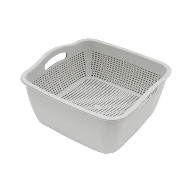 Cesta de lavado de verduras de doble capa, cesta de drenaje resistente para almacenamiento de mezclas de cocina Gris L