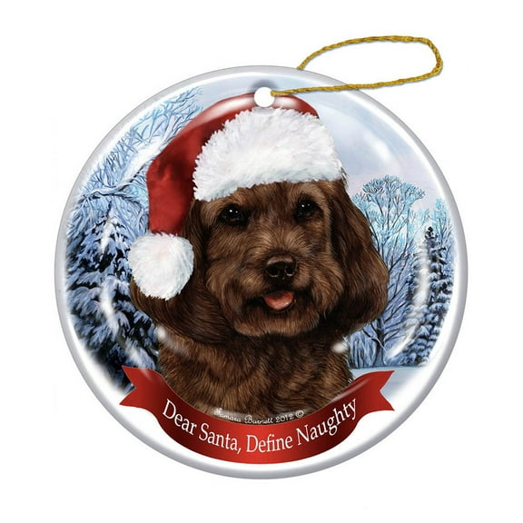 Holiday Pet Gifts Chocolate Cockapoo Santa Hat Dog Porcelain Christmas Ornament