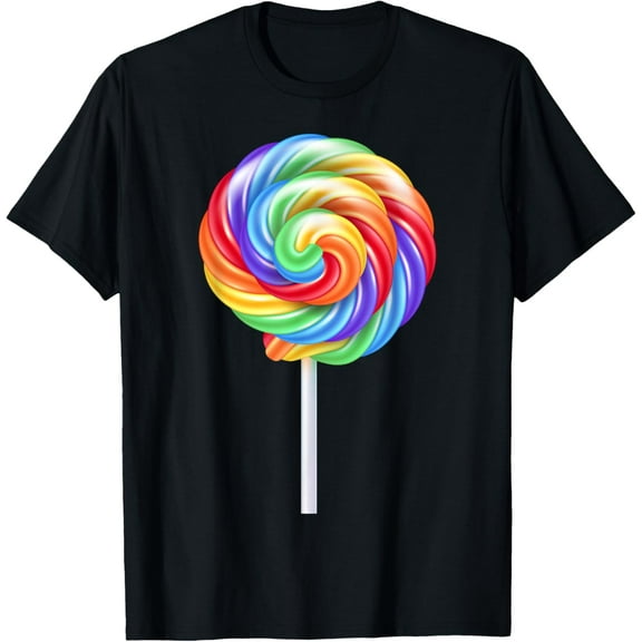 Lollipop Rainbow Sucker Candy Costume Halloween T-ShirtMen and women, Black T-shirt, size: Extra large