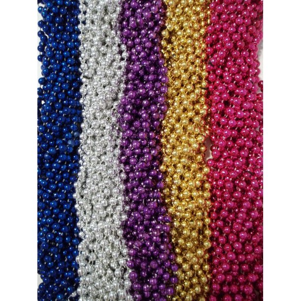 60 Spring Break Mardi Gras Beads Party Favors Metallic Necklaces 5 ...