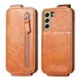 thumbnail image 2 of SaniMore for Samsung Galaxy S21 FE Magnetic Closure Top & Bottom Flip Wallet Case, Premium PU Leather Cover with Car Mount Card Slot & Adjustable Kickstand Full Body Protective Shell, Brown, 2 of 9