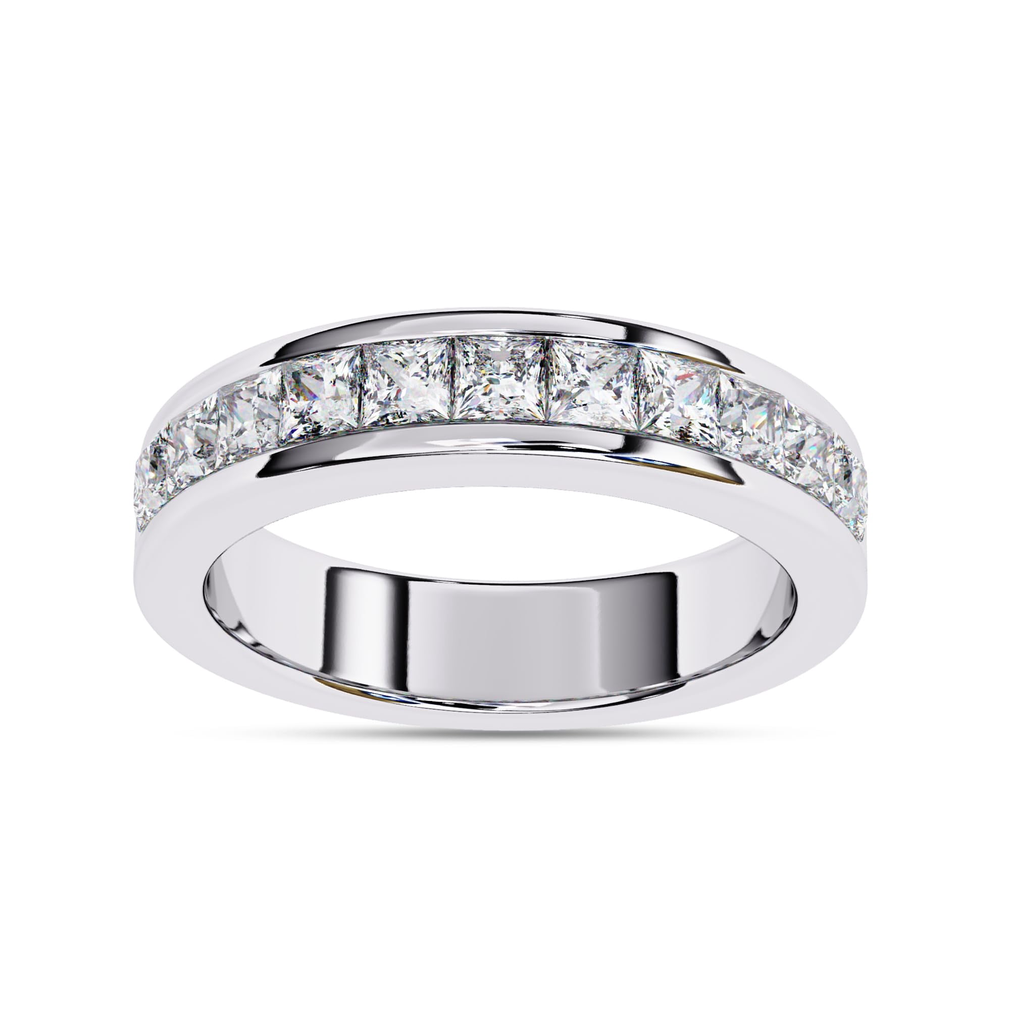 AFFY Half Eternity Wedding Band Ring for Women, 1.10 Carat (ctw) Princess Cut Lab Grown Diamond Ring in 14K White Gold Plated 925 Sterling Silver Jewelry Gift for Her F-G-H, SI Quality Size-4