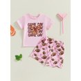 thumbnail image 2 of Suealasg 2Pcs Toddler Kids Girl Summer Outfits Cute Bow Football Print Short Sleeve Tops + Shorts Set Little Girl Casual Clothes 0-5 Years, 2 of 7
