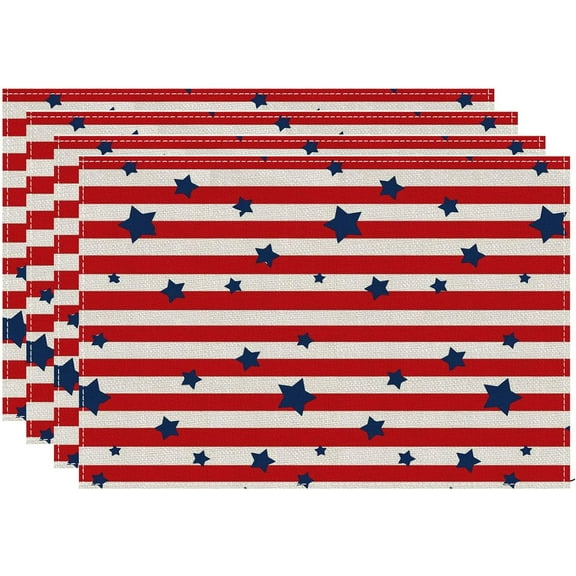 4th of July Placemats Set of 4 Stars Patriotic America Memorial Day Independence Day Dining Table Decoratios Table Mats Cloth placemats 12X18 Inch Colored