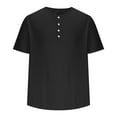 thumbnail image 4 of Mens Shirts Plus Size under $5 Short Sleeved Round Neck Button Solid Color Hem Slit Top Black M, 4 of 6