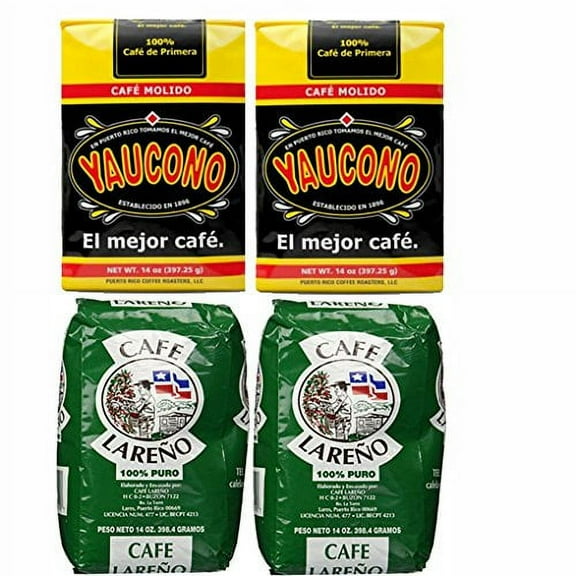 Puerto Rican Variety Pack Ground Coffee - 4 Bags of Local Favorites in 14 Ounce Bags V.8 (3.5 Pounds Total) Includes 2 Envelopes Of Sason Accent