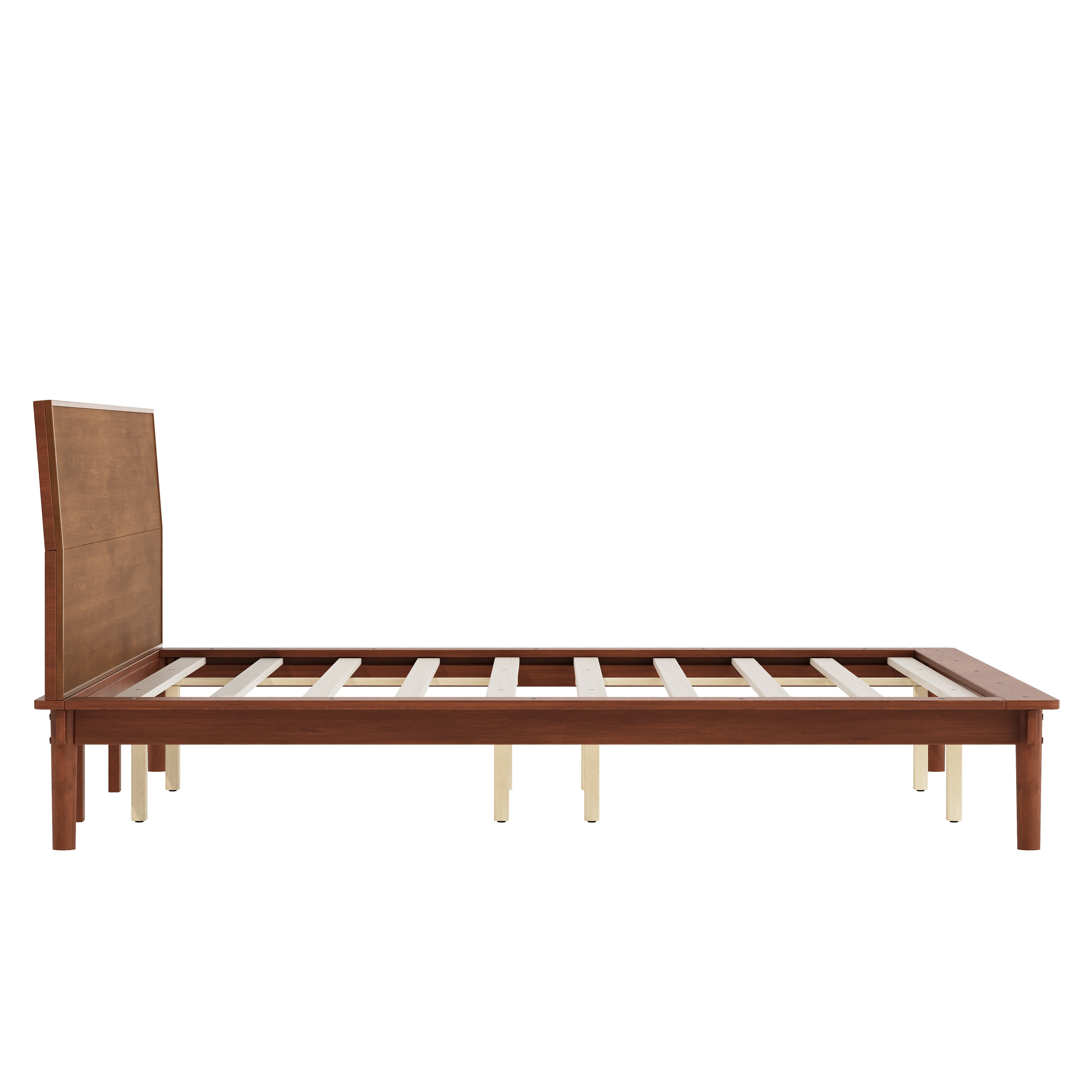 Euroco Wood Mid-Century King Bed, Low Profile Platform Bed Frame with Subtly Angled Headboard, Widened Side Rails, No Box Spring Needed, Natural