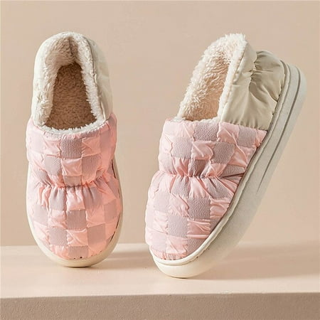 

PIKADINGNIS Men Women Home Slippers Autumn Winter House Shoes Fashion Chessboard Grid Cotton Loafers Waterproof Platform Indoor Home Slipper