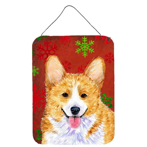 Corgi Red and Green Snowflakes Holiday Christmas Wall or Door Hanging Prints