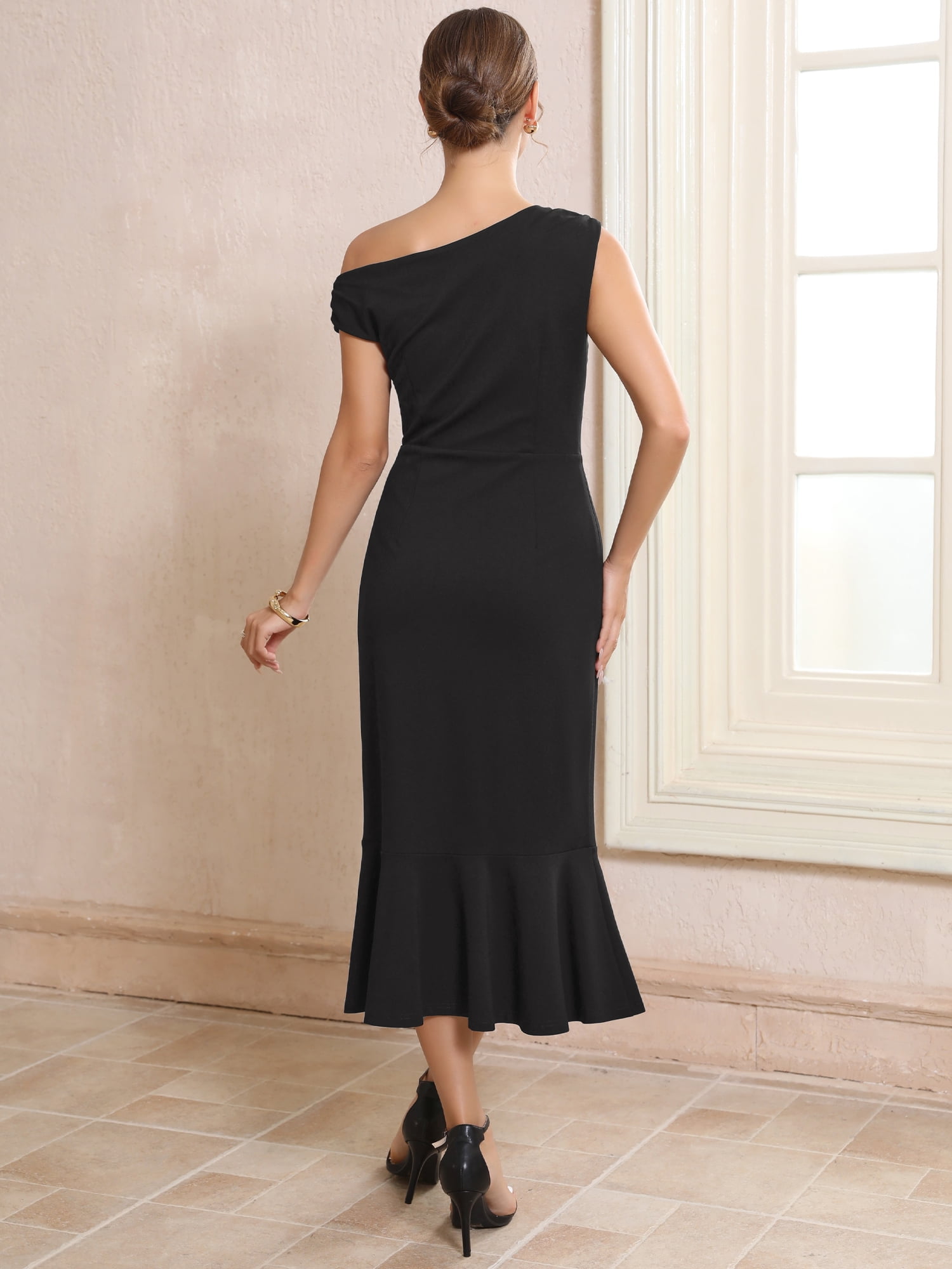 DARING DIVA Women's One Shoulder Dress Fishtail Long Dresses M Black