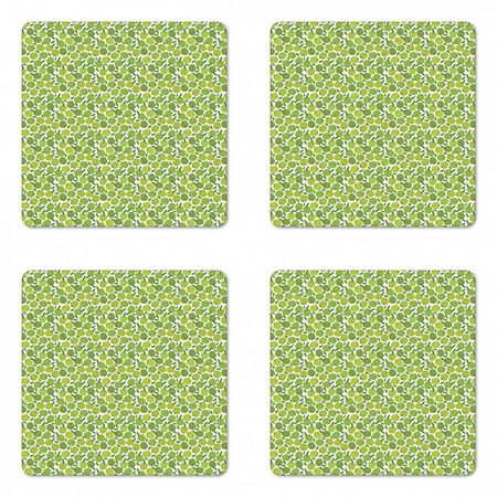 

Fruits Coaster Set of 4 Summer Eat Apples Pattern Home Brew Autumn Season Juicy Organic Fresh Diet Square Hardboard Gloss Coasters Standard Size Fern Green and White by Ambesonne
