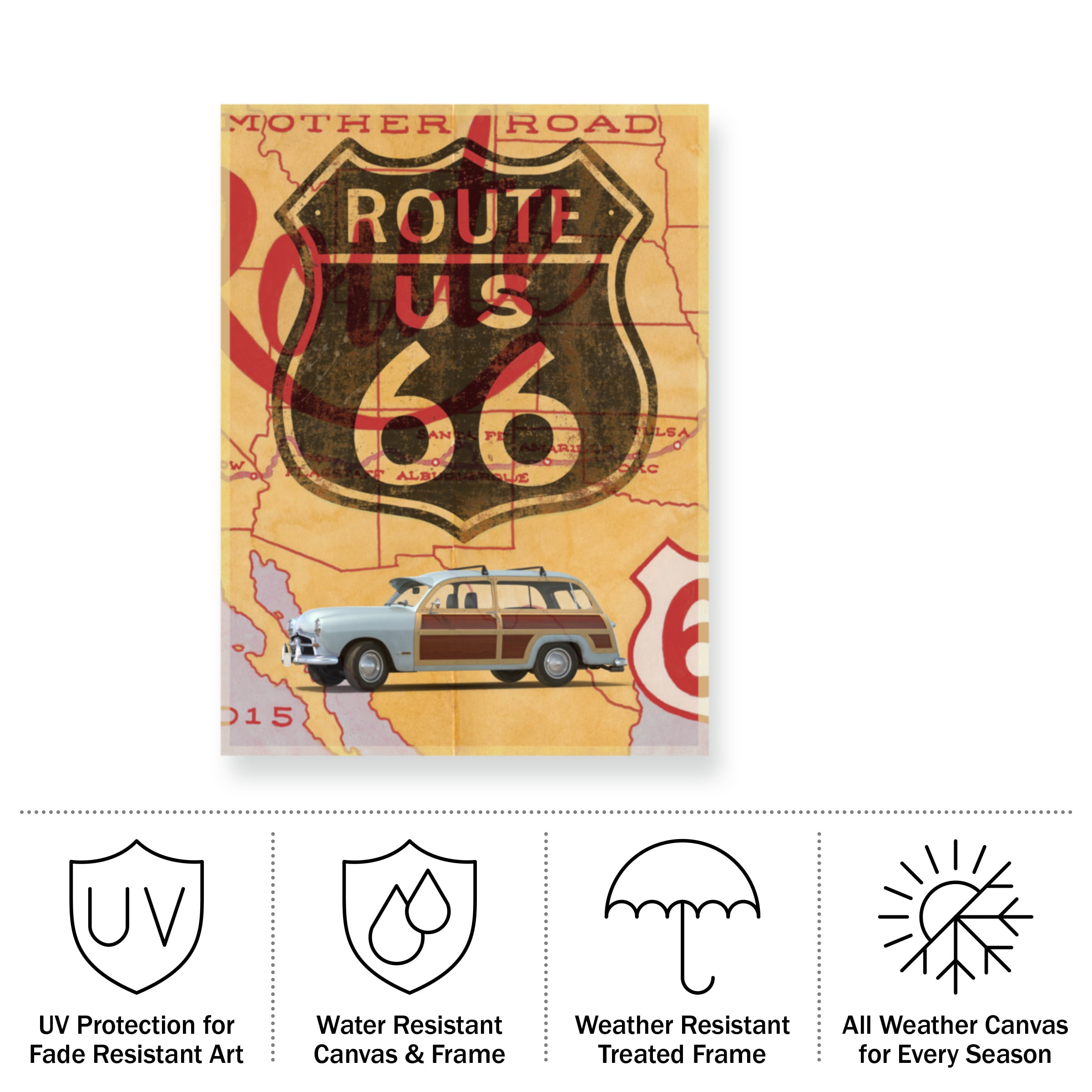 Edward M. Fielding 'Route 66 Vintage Postcard' Outdoor Canvas