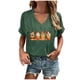 thumbnail image 2 of Fiudx Liquidación de Ahorros de Verano Top de Manga Corta con Cuello En V y Estampado de Calabaza de Acción de Gracias para Mujer, 2 of 3