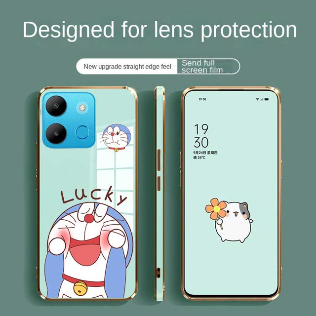 infinix Note 30 Pro 5G 30i Note30i Elegante Lucky Doraemon Brillante Plating Square Edges Funda Exquisita Suave