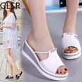 thumbnail image 2 of Chanclas de verano 2020 para mujer, sandalias con plataforma, zapatos de mujer, sandalias blancas de tacón medio con punta abierta, sandalias caladas, zapatos 39 Gao Jinjia LED, 2 of 2