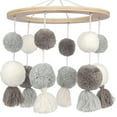 thumbnail image 2 of Lambs & Ivy Signature Pom Pom Musical Baby Crib Mobile - White/Gray, 2 of 6