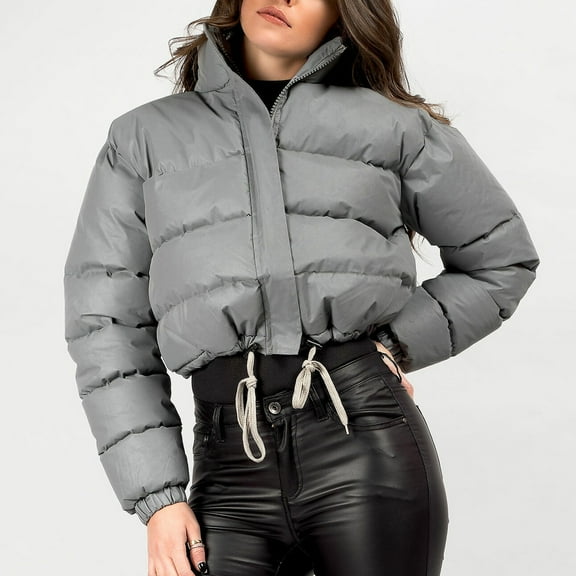 Black*Friday Sale ChaoHeng Puffer Jacket Womens Women's Fall and Winter Fashionable Casual Loose Solid Color Hooded Zipper Jacket Top