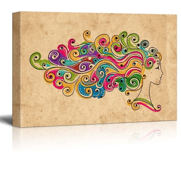 wall26 Canvas Prints Wall Art - Vector - Abstract Colorful Hairstyle, Female Head for Your Design | Stretched Gallery Canvas Wrap Giclee Print. Ready to Hang -24" x 36"