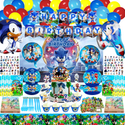 Sonic Birthday Party Supplies, 222 Pcs Sonic Party Decorations Include Banners, Foil Latex Balloons, Cake Cupcake Topper, Tablecloth, Gift Bags, Invitation Cards, Stickers and Tableware (10 Guests)