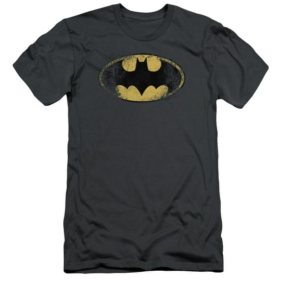 Batman Destroyed Logo S/S Adult 30/1 T-Shirt Charcoal