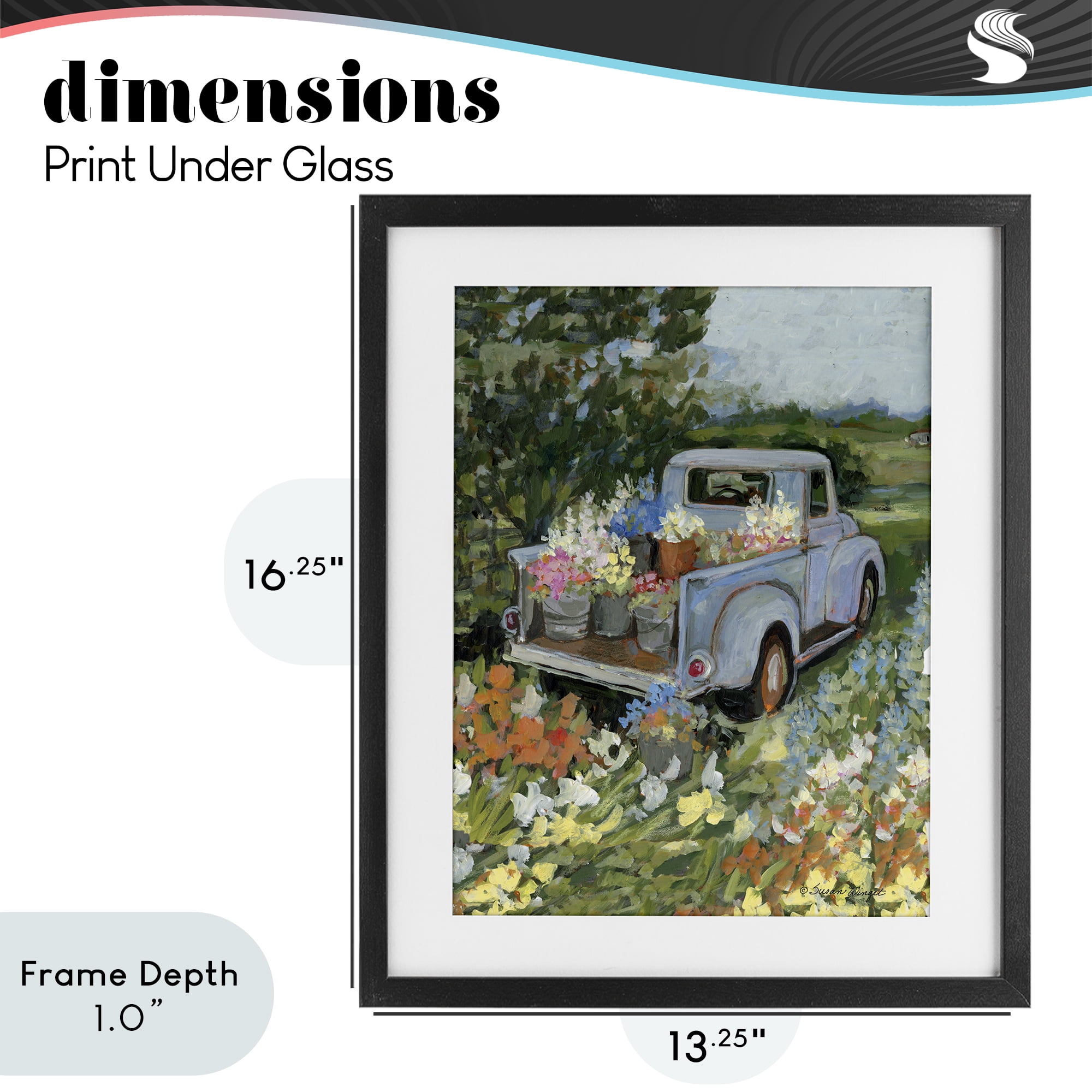 Stupell Industries Truckin' Field with Flowers Black Framed Print Under Glass, design by Susan Winget