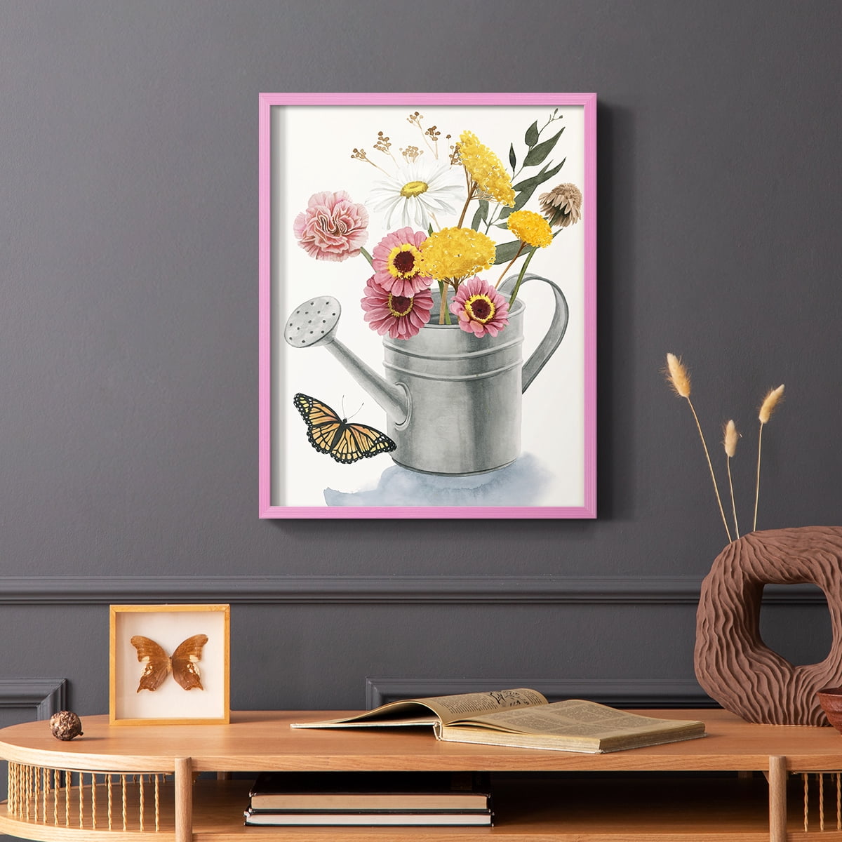 Watering Can Bouquet I Framed Print in Pink Solid Wood 8 x 10 Framed Print