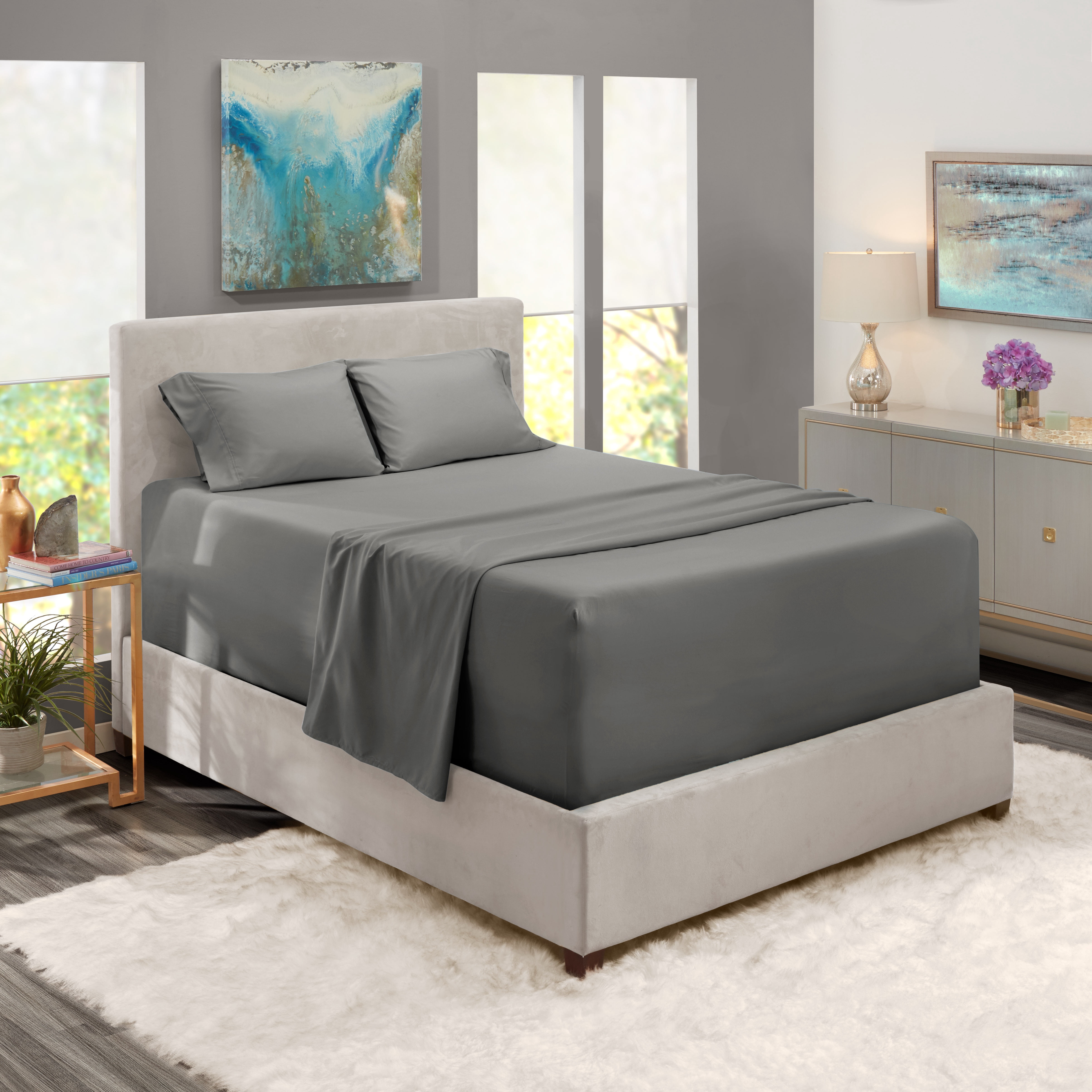 LammaLoe Extra Deep Pocket King Sheets Set, 4 Piece, Fits 18"-24" Mattress, Breathable & Extra Soft Bed Sheets, Charcoal Stone Gray