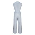 thumbnail image 3 of Ladies Jumpsuit Elegant Sleeveless V Neck Playsuits Halter Romper Loose Fit Summer Wide Leg Overalls with Belted Pockets Women Casual Striped Dungarees for Party Holiday, 3 of 5