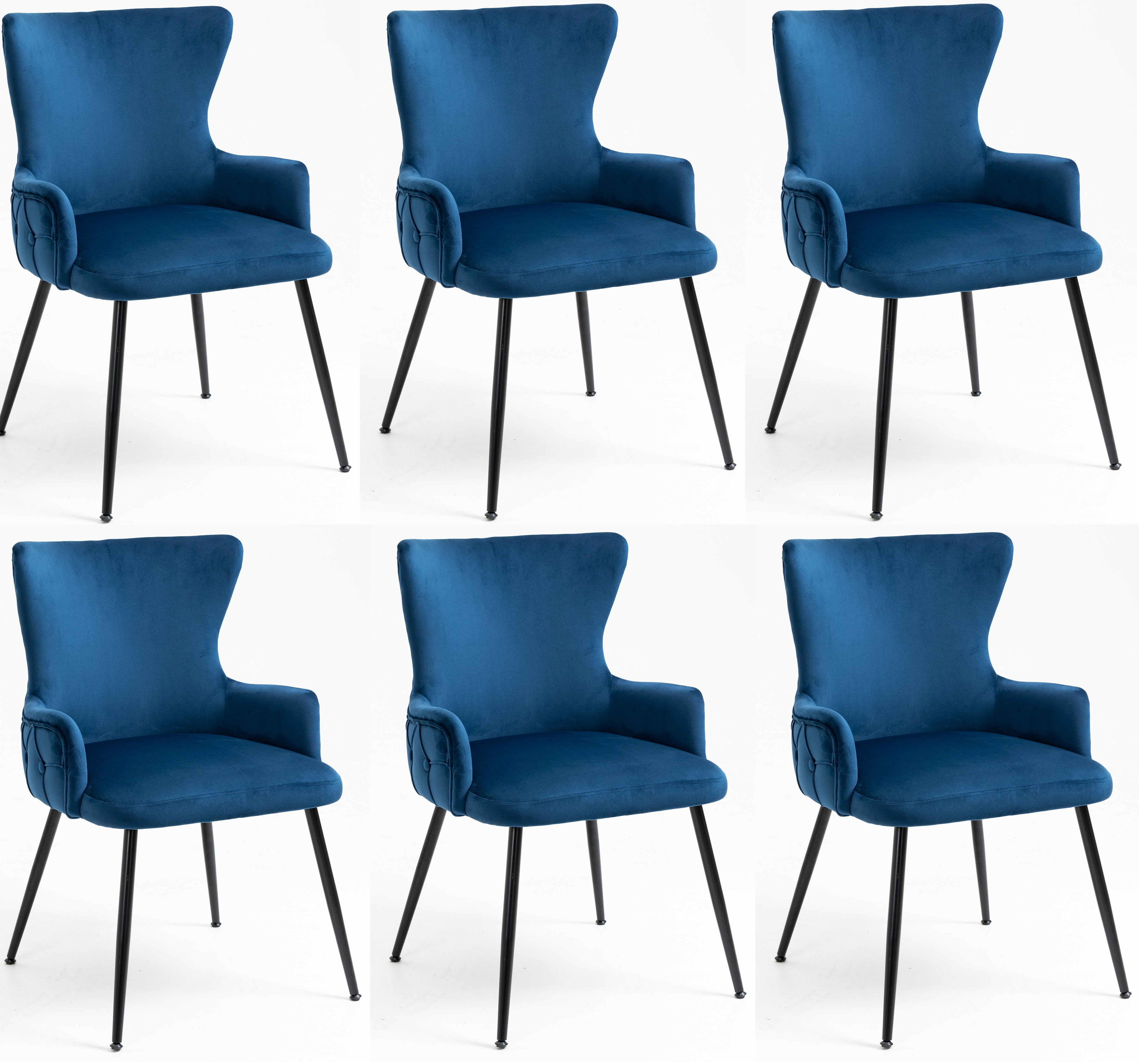 Set of 6 Wingback Upholstered Dining Chairs with Metal Legs, Velvet