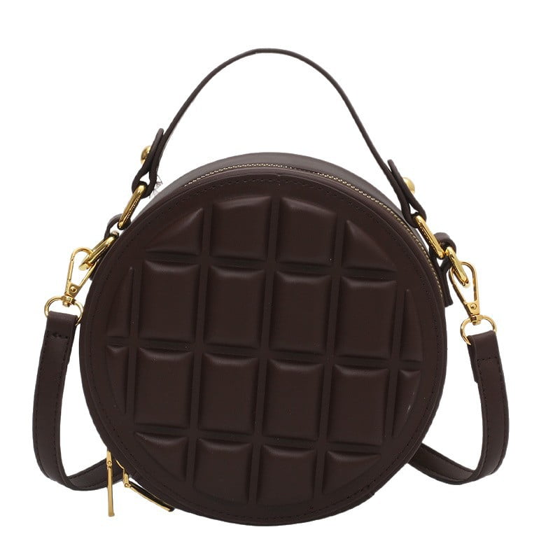 Baguery Quilted Round Crossbody Bag for Women - Faux Leather Compact Shoulder Purse (7.48×2.95×7.48in)