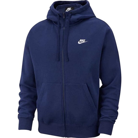 Nike Men's Sportswear Club Fleece Full Zip Hoodie, Fleece Zip-Up Hoodie Men, Midnight Navy/Midnight Navy/White, XL
