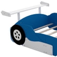 thumbnail image 4 of Full Size Race Car-Shaped Platform Bed, Full Bed Frame with Wheels, Full Car Bed with Slat Support for Kids, Child's Bedroom, Blue, 4 of 9