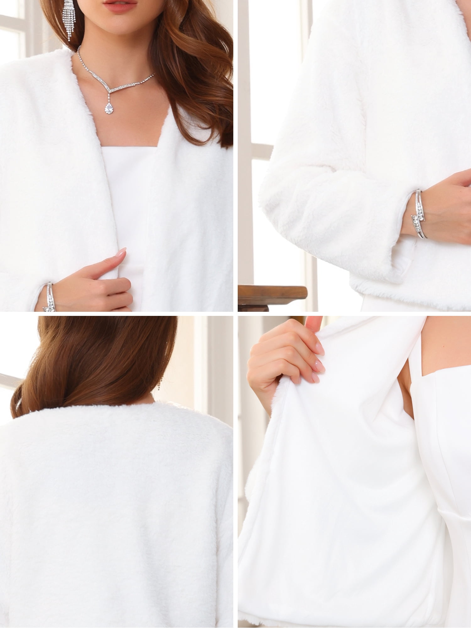 DARING DIVA Women's Elegant Faux Fur Shrug Formal Jacket XL White