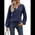 thumbnail image 1 of Camisetas de Larga para Mujer, Blusa con Escote en V Profundo, Elegantes e Informales, Moda 2025, Holgadas y Suaves, para Otoño e Invierno Azul Oscuro L, 1 of 10