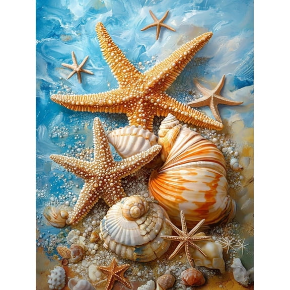 5D Seashells and Starfish Diamond Art 12x16 Inch Full Drill Diamond Painting Kits for Adults & Beginners - DIY Art Crafts for Relaxation and Home Wall Decor