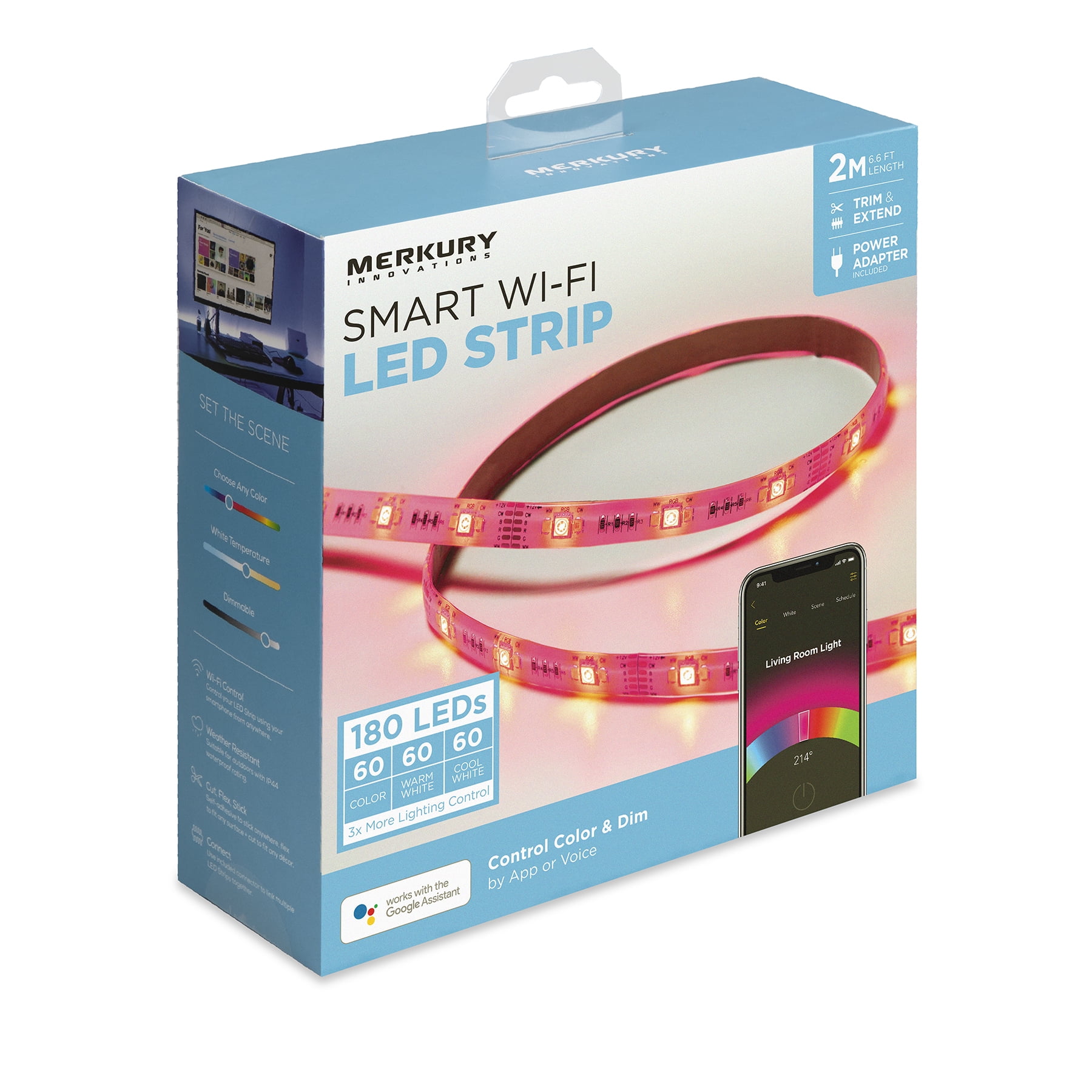 Merkury Innovations Smart Wifi Advanced Led Strip Merkury Innovations Color Changing Smart Wi-Fi LED Light Strip Kit