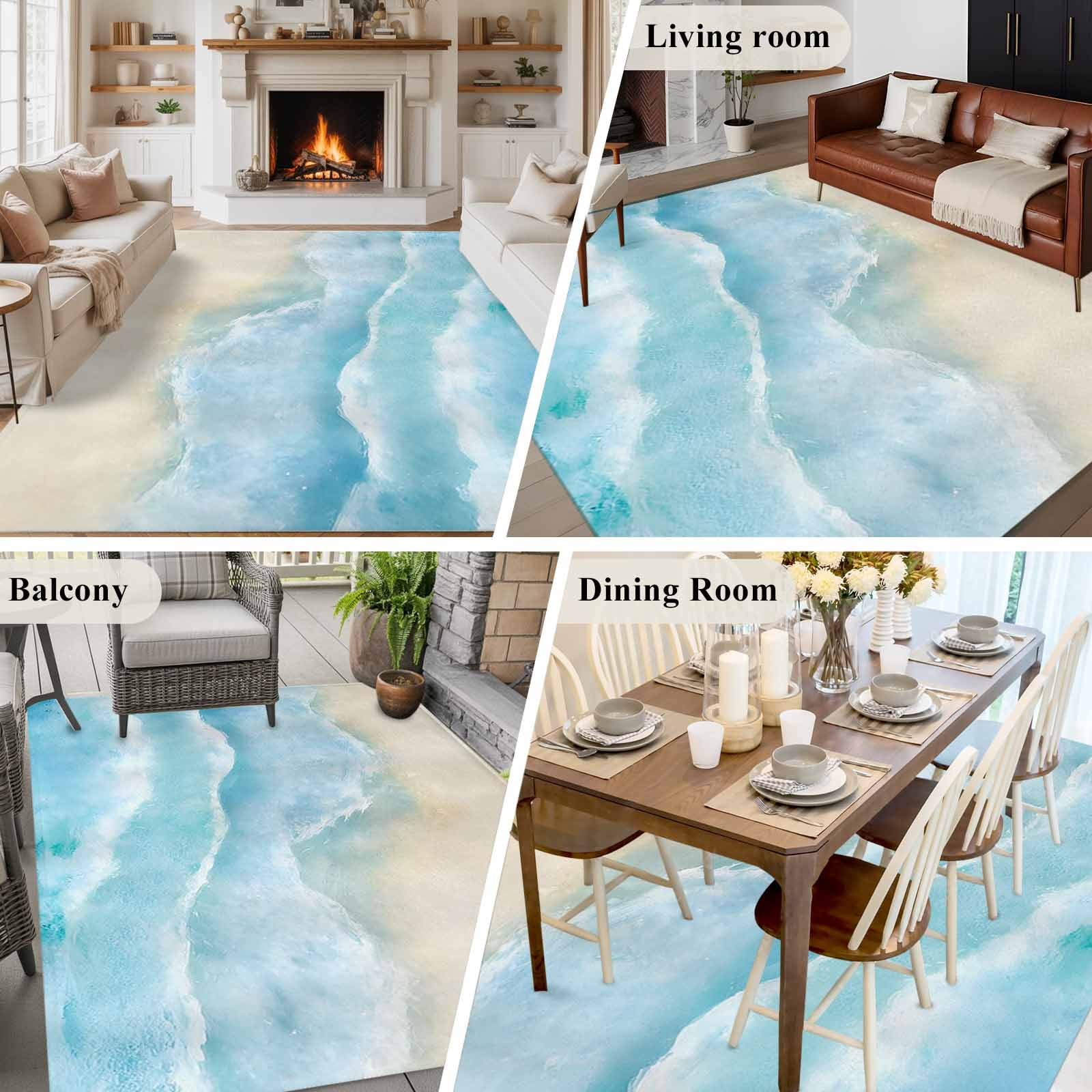 8x10 Area Rugs for Living Room, Blue Beige Non Slip Area Rugs for Kitchen Bedroom Entryway, Summer Beach Washable Carpet Runner Rug Floor Mats for Bedroom Home Decor Coastal Nautical Ocean