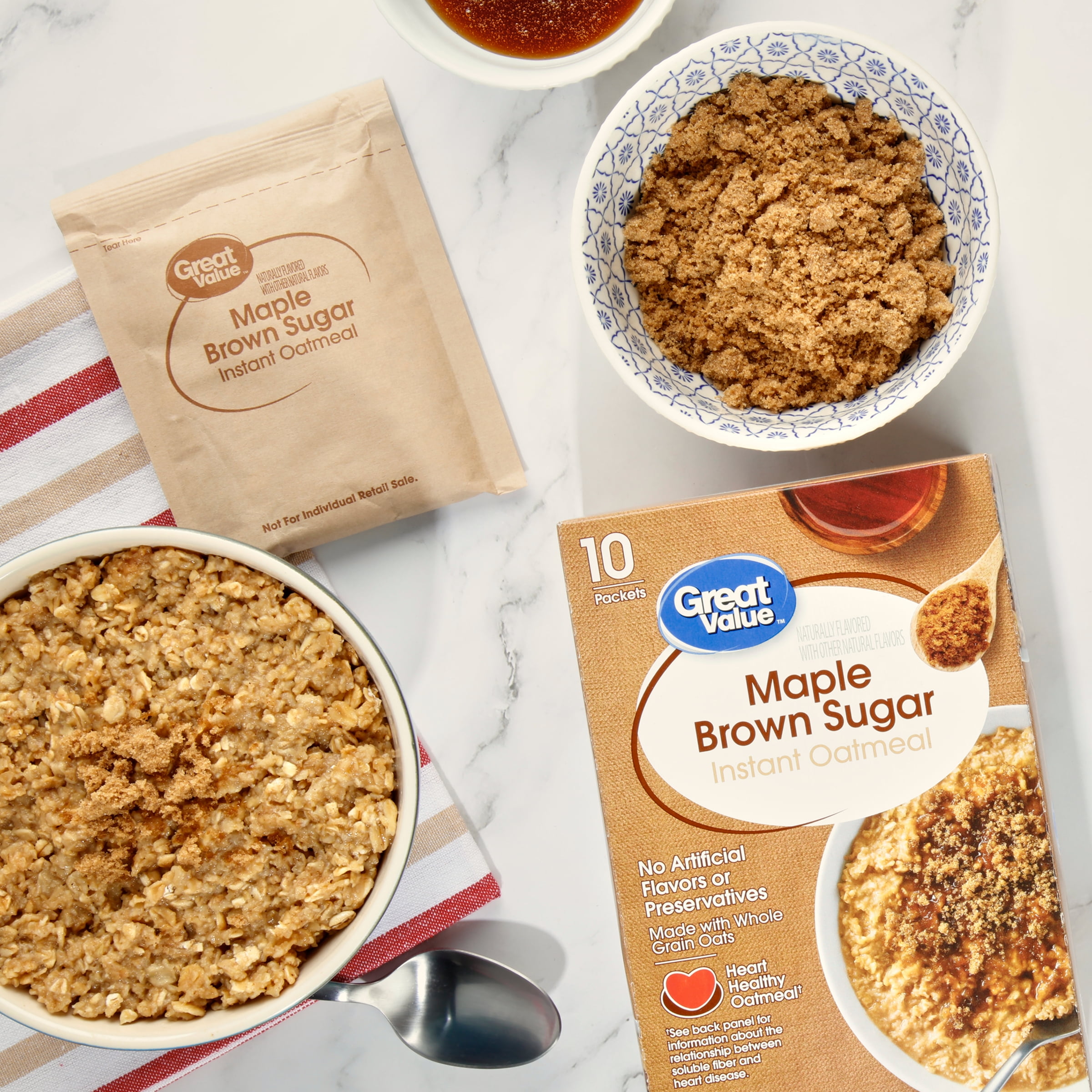 Great Value Maple Brown Sugar Instant Oatmeal, 1.51 oz, 8 Count