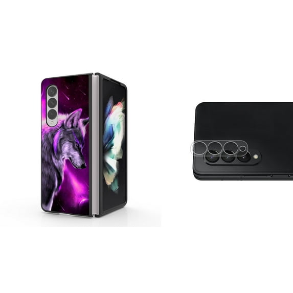 Accessory Bundle for Galaxy Z Fold 4: Slim Snap-On Case (Galaxy Night Wolf), Rear Camera Glass Protector