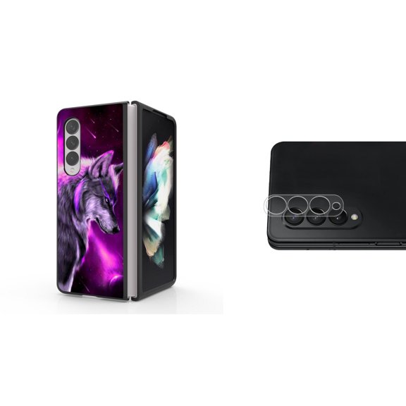 Accessory Bundle for Galaxy Z Fold 4: Slim Snap-On Case (Galaxy Night Wolf), Rear Camera Glass Protector