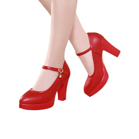 

Ritualay Women s Chunky Platform Mary Jane Shoes Heel Buckled Ankle Strap Dress Shoes Wedding Pumps Office Work Red 8CM 4.5