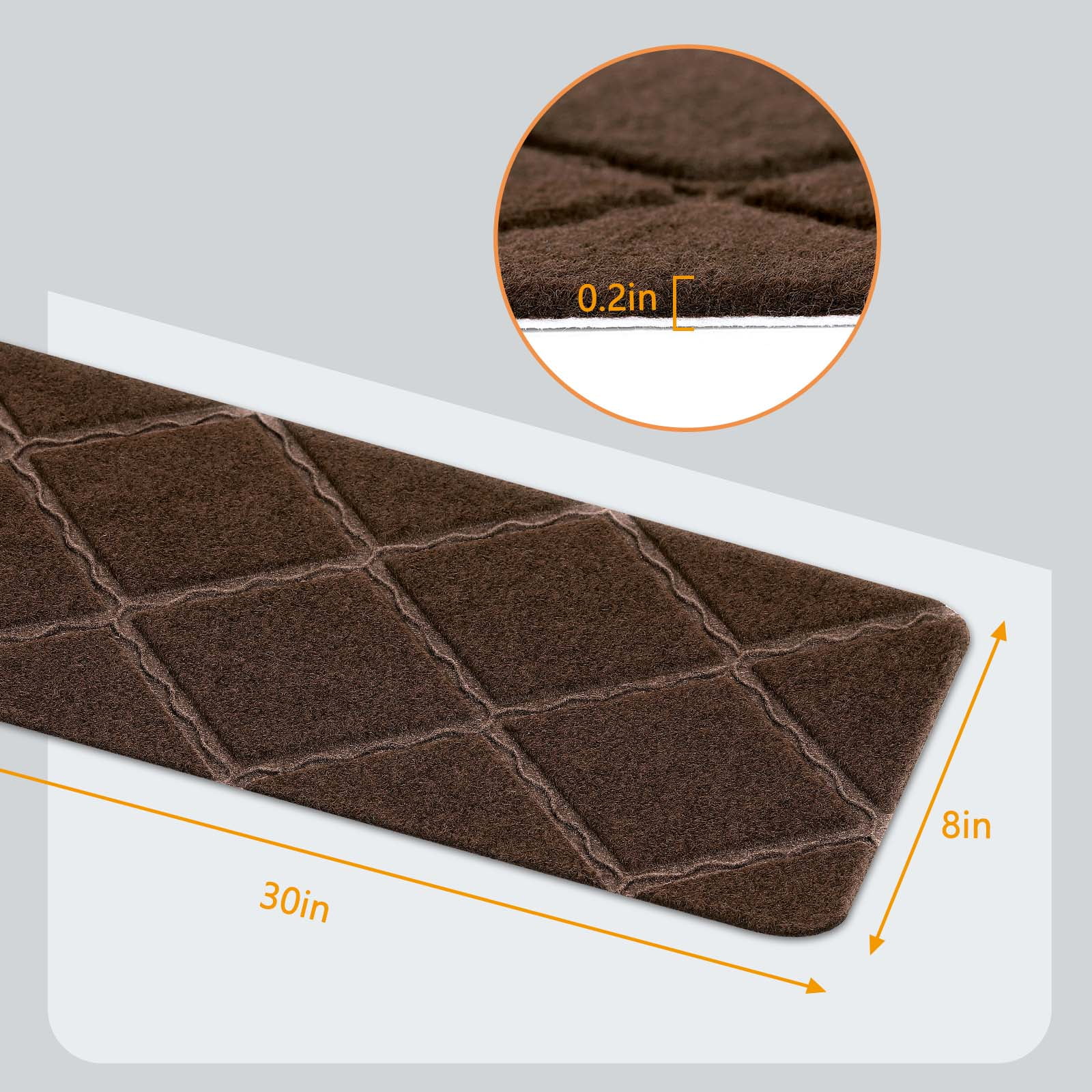 Stair Tread Carpet for Wooden Steps, 15pcs Non-Slip Indoor Outdoor Stair Tread Covers Rugs, 8in x 30in, Brown
