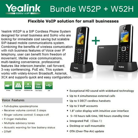 Yealink W52P + W52H Cordless VoIP Phone PoE HD Voice and Base (Best Voice Quality Voip)