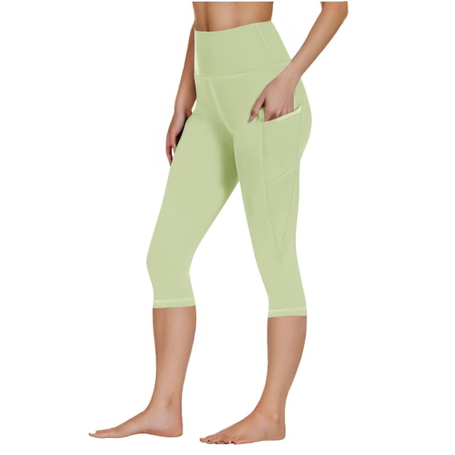 Leggings Capri de Yoga con Bolsillos para Mujer sin Costuras de Cintura Alta Pantalones Recortados para Entrenamiento Yoga Correr Pantalones Capri Verdes 3XL