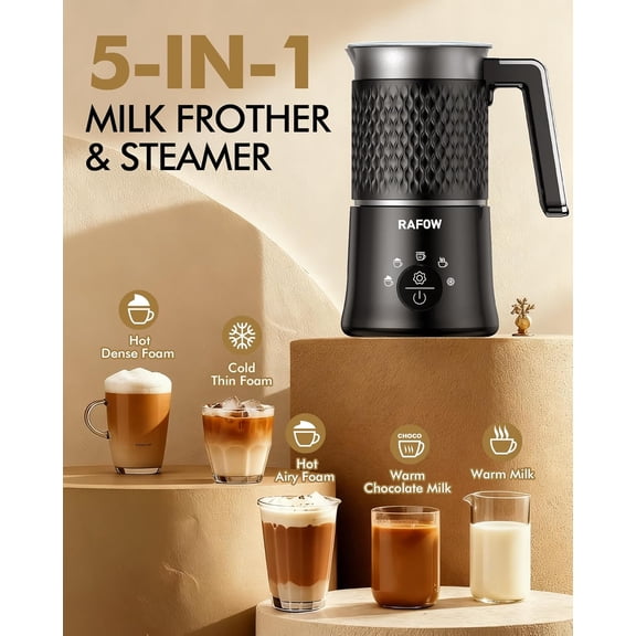 5-in-1 Electric Milk Frother and Steamer, 350ml Automatic Hot Cold Foam Maker for Coffee Latte Cappuccino
