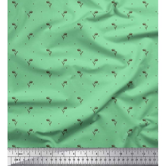 Soimoi Green Silk Fabric Paddy & Dots Print Sewing Fabric Yard 42 Inch Wide