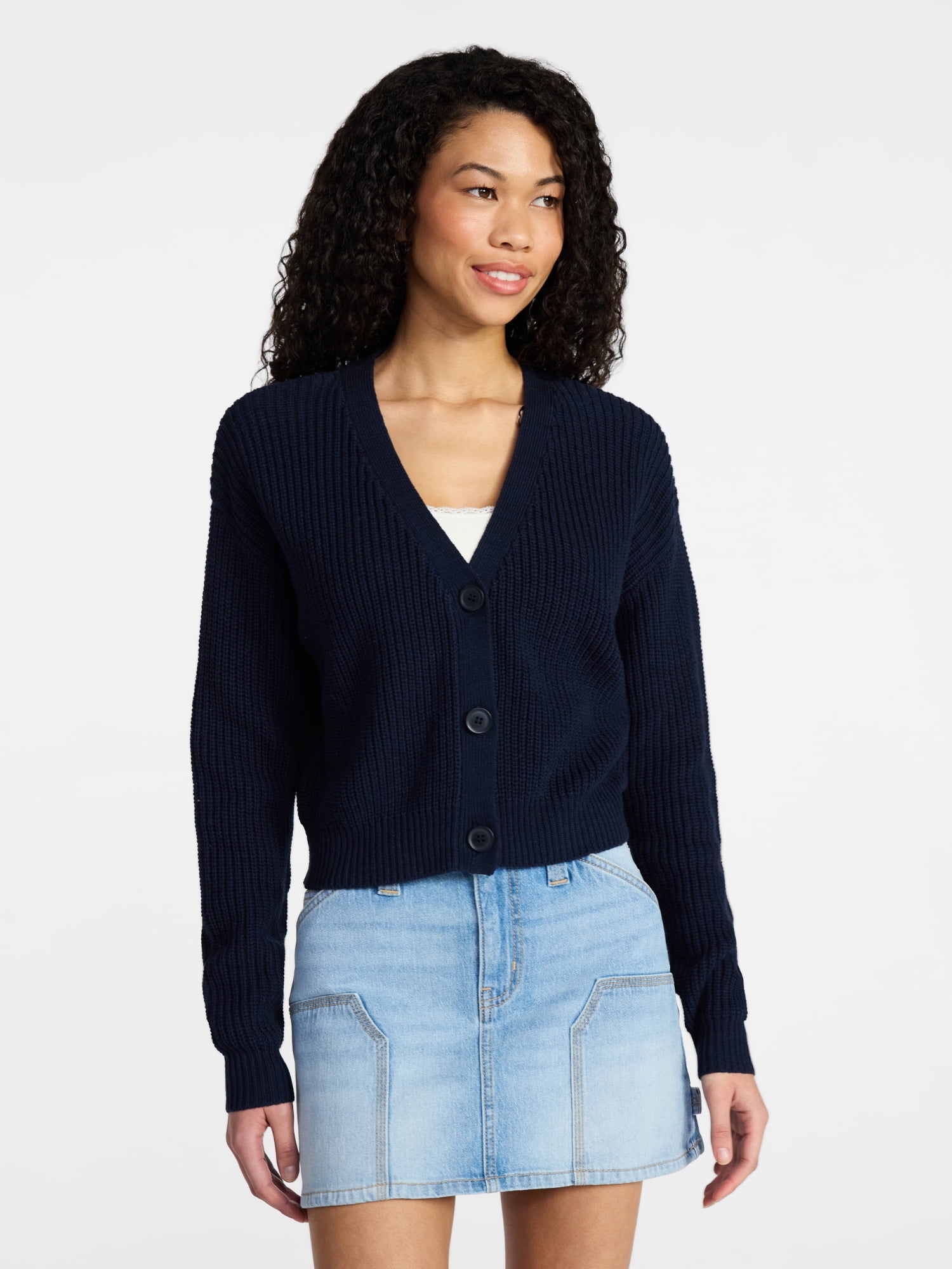 No Boundaries Cropped Knit Cardigan, Women's XXS-XXL - Walmart.com