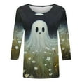 thumbnail image 4 of VKOYWKM Ghost Tops Women Halloween 3/4 Sleeve T-Shirts Halloween Spooky Print Crew Neck Pullover Tees Loose Fit Comfy Fall Tunic Tops Halloween Costumes, 4 of 5