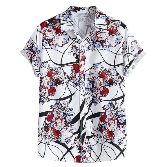 TAIAOJING Mens Hawaii Button Down Shirts Short Sleeve Summer Fashion Casual Lapel Pattern Print Shirt Top Blouse