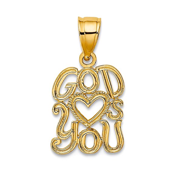 10mm 14k Polished Gold God Love Hearts You Pendant Necklace Pendant for Women
